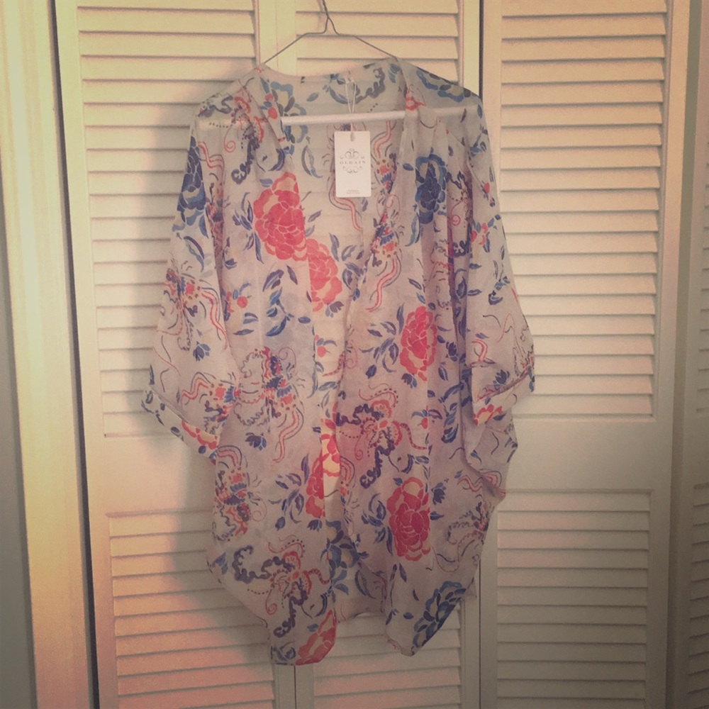 Sheer floral kimono top/ Beach Cover Up